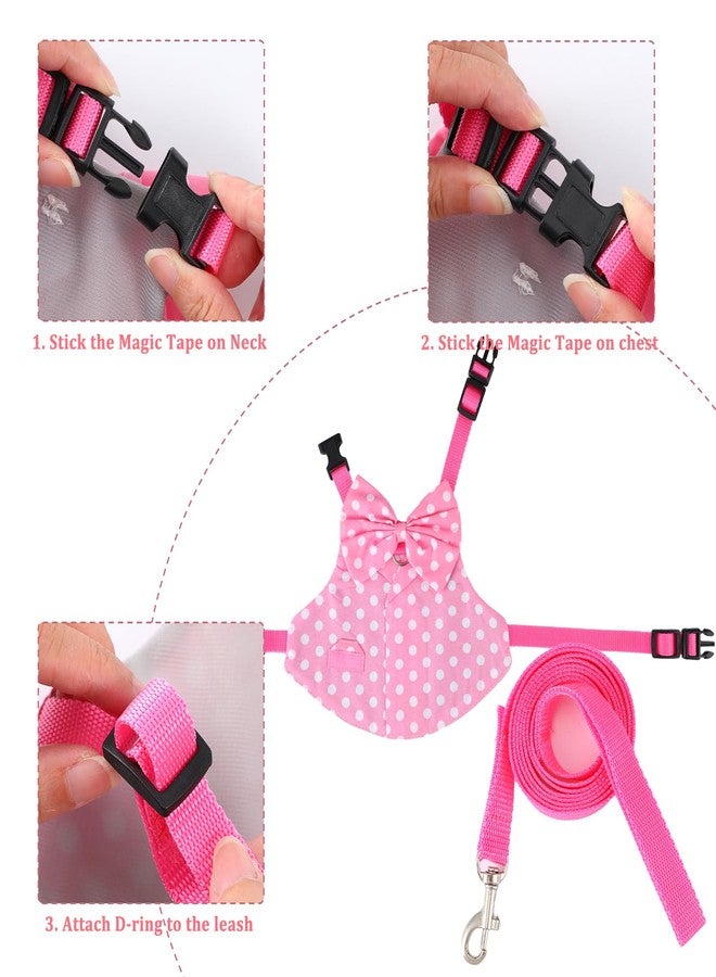 BOHUIZ Rabbit Harness and Leash Set, Pink Polka Dot Bunny Suit, Cute Easter Bunny Clothes with Cute Bow for Outdoor Training Camping Walking Escape Proof Pink(M) - Image 5